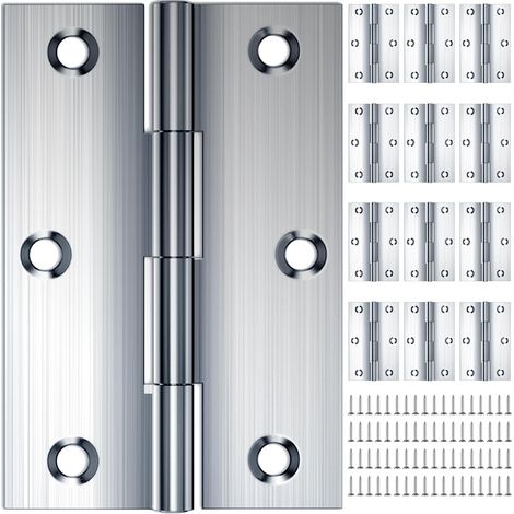 Lot de 12 charnières pliables en acier inoxydable - 68 x 38 mm - Charnières extérieures pliables en acier inoxydable argenté - Avec 72 vis - Pour portes en bois, fenêtres (1/5)