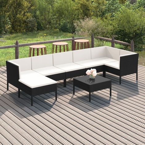 Salon de jardin 8 pièces en résine tressée noire avec coussins, 55.5kg - PANGIVO (1/5)