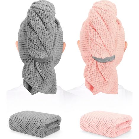 Ensemble de 2 sèches-cheveux en microfibres ultrafines - 104 x 61 cm. Super doux, très absorbant, sèche rapidement, protège les cheveux contre les plumes - Sèche-cheveux avec bande élastique - Indispe