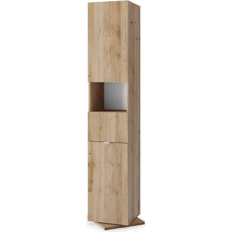 Drehbarer Badezimmerschrank mit Spiegel, 2 Türen und 1 Schublade, Kollektion BURA. Farbe helles Eichenholz