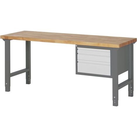 Etabli réglable en hauteur STIER Premium avec 3 tiroirs, lxPxH 2 000x700x790-1 140 mm