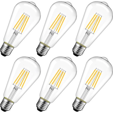 Lot de 6 Ampoules LED Filament E27 ST64 4W (Équivalent 40W) - Blanc Chaud 2700K, 470Lm, Rétro Vintage, Non-variateur