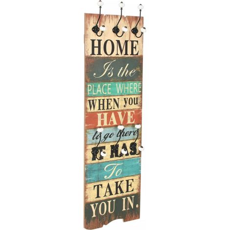 Appendiabiti da parete con 6 ganci mobile da ingresso 120 x 40 cm HOME IS DEC024193