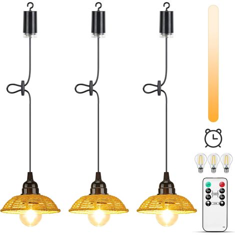 Lot De 3 Suspension Luminaire Rotin Exterieur Intérieur Dimmable Batterie Télécommande Piles IP65 Portable Minuterie Suspensions D'Éclairage Intérieur Pour Jardin, Camping Étanche,Chambre (1/5)
