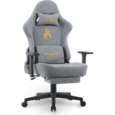 Symino Chaise Gamer Ergonomique - Fauteuil de Bureau avec Repose-Pieds Télescopique, Support Lombaire et Hauteur Réglable - 201kg (Simili Cuir)