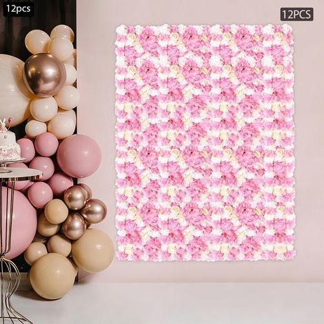 Mur de roses artificielles 12 fleurs en soie – Décoration 40 x 60 cm pour mariage et fêtes – Installation facile avec grille arrière (1/5)