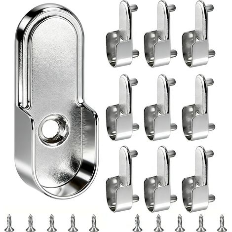 10 supports de tringle, métal nickelé, rond argenté, 44x18mm, fixation robuste, pour armoire et penderie