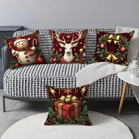 Lot de 4 housses de coussin de Noël rouges, taies d'oreiller de Noël 45 x 45 cm, décoration de Noël pour canapé et chambre (1/5)