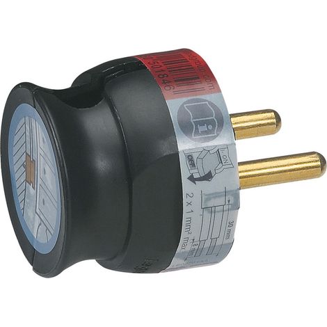 LEGRAND - Fiche extra-plate mâle sans terre - 16A - sortie latérale - noir (1/4)