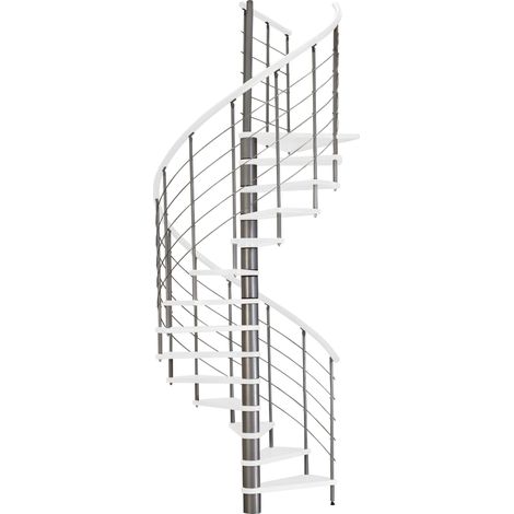 Minka Spindeltreppe Venezia weiß lackiert mit Handlauf und UK in silber Ø120cm bis 305,5cm Geschosshöhe (1/5)