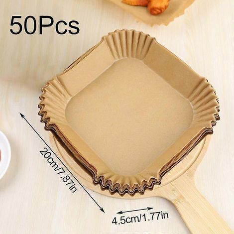 Lot de 50 feuilles de papier sulfurisé alimentaire carré pour friteuse à air chaud, absorbant les graisses.