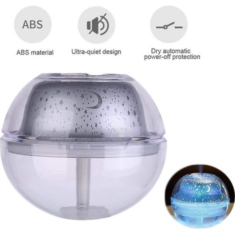 Luftbefeuchter, 500-ml-USB-Kristall-Nachtlichtprojektor, Ultraschall-Tischnebelgerät mit LED-Beleuchtung für Zuhause