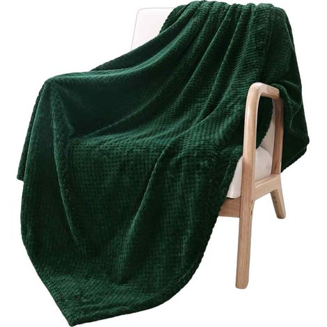 Plaid Polaire - 130 x 170 cm - Texture Gaufrée - Pour Canapé et Lit - Vert Foncé (1/5)