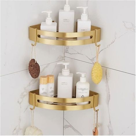 Étagère flottante angle salle bain or brossé - Nosheir - Aluminium, pour shampooing/cosmétiques - Antirouille (1/4)