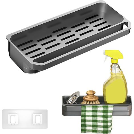 Organisateur d évier de cuisine mural sans perçage pour évier lavabo salle de bain et cuisine gris (1/4)