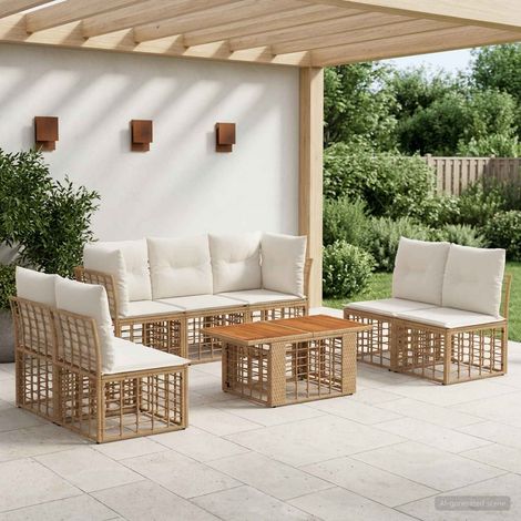 vidaXL Set Divano da Giardino 8 pz Naturale e Bianco Crema polyrattan (1/5)