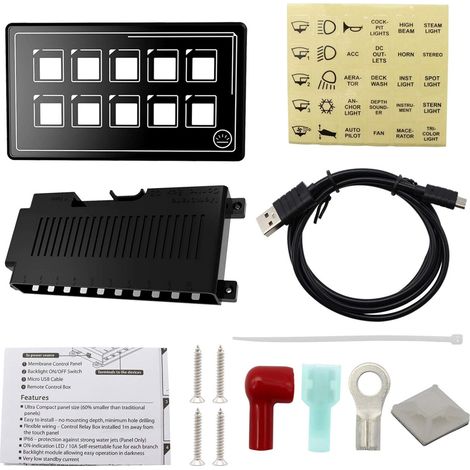 RV Switch Panel, 10P Membran Control Switch Panel Bluetooth APP Control mit Backlight Module LED Touch Eingebautes PPTC für RV Boat, IP67 Wasserdicht