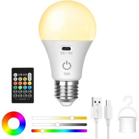 Filiyano – lampe de secours pour – Ampoule rechargeable avec télécommande, variateur RGB, minuterie, culot E27, lampe de secours pour la maison ou (1/5)