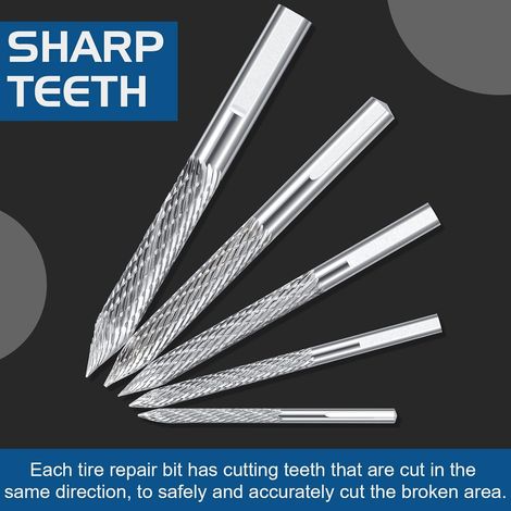 Alésoir de pneu, foret de différentes tailles, outil de réparation de pneus, fraise en carbure, rustines, coupe-bouchons, coupe-fil, alésoir en acier au carbone, outils de réparation (5 pièces : 3 mm, (1/4)