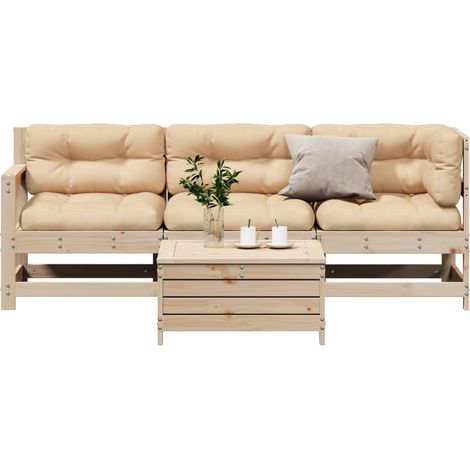 4-tlg. Garten-Lounge-Set mit Kissen Massivholz Kiefer