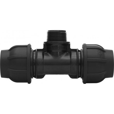 Te de compresión PP 90 grados 25x3/4"x25 GZ rosca exterior PN16, para tuberías de PE, color negro (1/5)