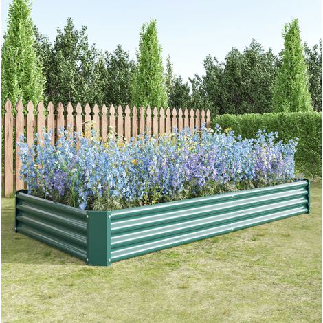 Jardinera elevada 232x113,5x30 cm de metal verde, sin fondo, ahorro de espacio – MEUBLIV (1/5)