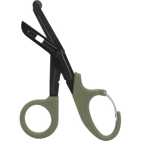 Ciseaux à bandage en acier inoxydable à dents fines, outil de secours d'urgence (vert militaire) (1/5)