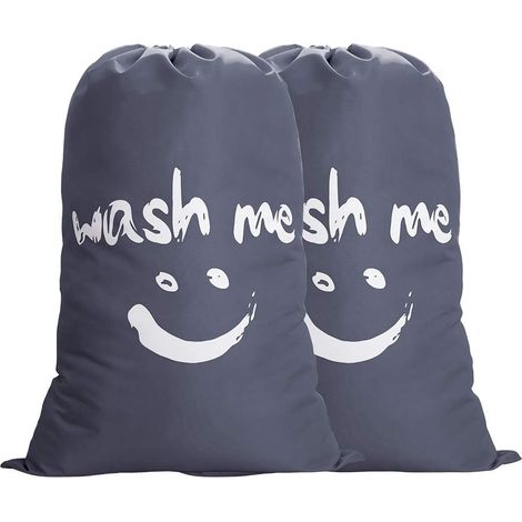 Lot de 2 sacs à linge pliables, 100L, gris, 60x90cm, légers avec cordon nylon. (1/5)