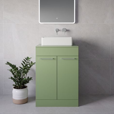 Napoli 460 Olive Green 600mm 2 Door Vanity Unit for Countertop Basins - 600mm - Chrome 160mm Handle