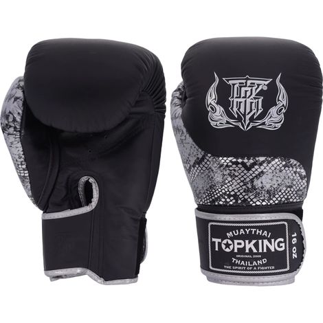Gants de boxe thaï Top King Power Snake Muay Thai Noir/Argent 16OZ