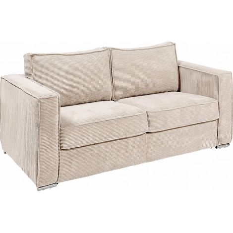 Canapé 3 places convertible express électrique en velours côtelé beige - Couchage 140 cm - Matelas 18 cm LORETO (1/5)