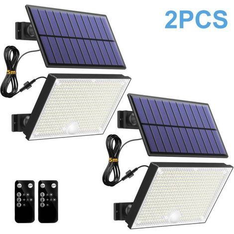 Solarleuchten für den Außenbereich, 3 Modi, Bewegungsmelder, mit Fernbedienung, für Garten, Terrasse, Garage, 2er-Set (1/5)
