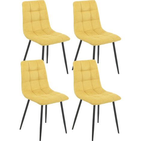 ERNEST - Lot de 4 Chaises Tissu Jaune Pieds Métal Gris Anthracite (1/5)