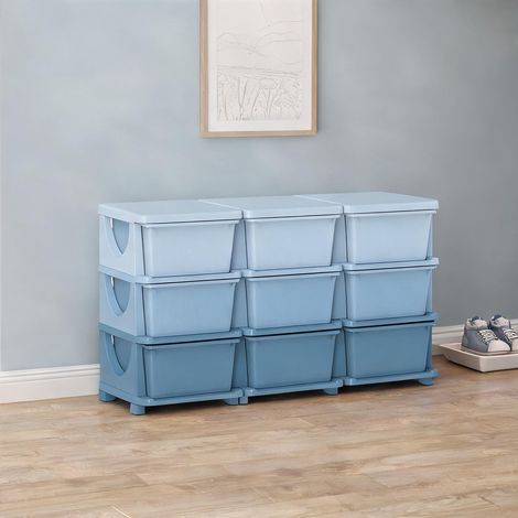 Meuble de rangement enfant 9 tiroirs en plastique bleu 113 x 37 (1/5)