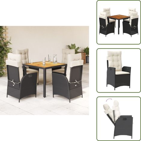 Chaise de jardin inclinable - vidaXL Ensemble à manger de jardin coussins 5pcs Noir Résine tressée - Coussin de siège (1/5)