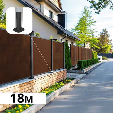 Kit Clôture Composite sur Muret CRUZ Ipé 18,27x1,2m - Bois composite & Aluminium - Poteaux sur Platines Gris Anthracite - Brise vue