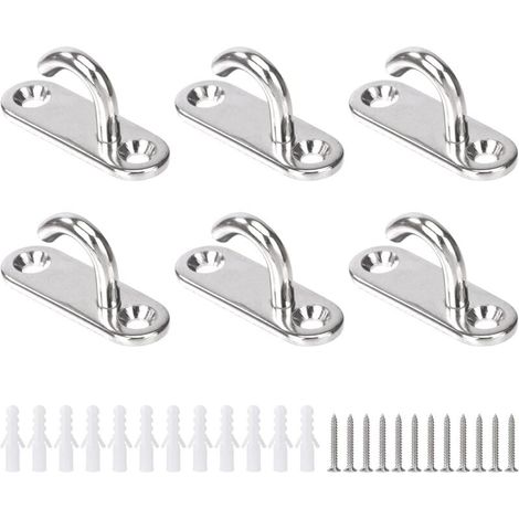 Crochets de Plafond M5 Crochets Ouverts Ovales Inox Murale Suspension Ancre de Plaque Œil pour Suspendre Plante Ventilateur Hamac Moustiquaire Lanterne (6pcs) (1/4)