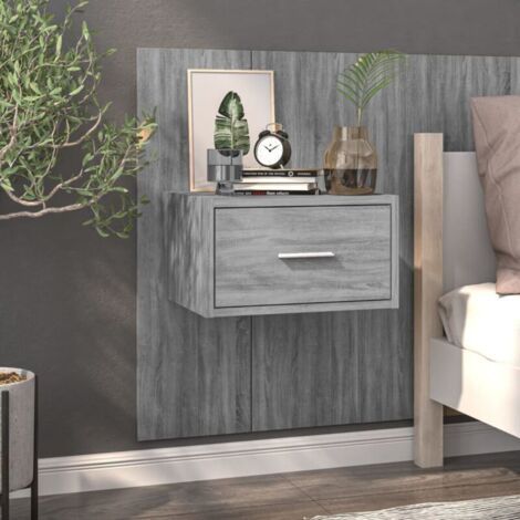 Pair Table de chevet, adaptée aux chambres, salons et couloirs, fixée au mur, en bois d'ingénierie gris Sonoma OIB2435E. (1/4)