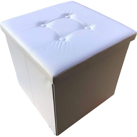Pouf portaoggetti contenitore in ecopelle bianco pieghevole misura grande