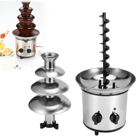 Fontaine à chocolat électrique 4 niveaux inox pour mariages fêtes anniversaires décor US 110V - Machine à fondue chocolat ABS+inox 170W 44cm - Fontaine chocolat professionnelle fêtes événements