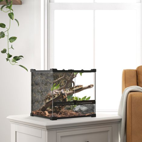 Terrario de cristal para reptiles, base elevada e impermeable, cierre de botón. (1/5)