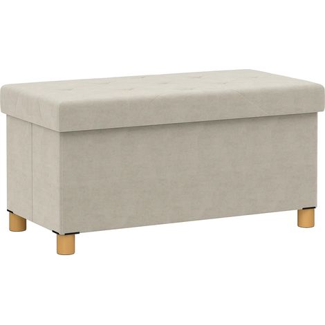 Banc de rangement pliable 67 L, couvercle rembourré et doublure en velours, 76 x 38 x 38 cm, crème avec assise confortable et rangement intérieur idéal pour salon, chambre à coucher ou bureau (1/5)