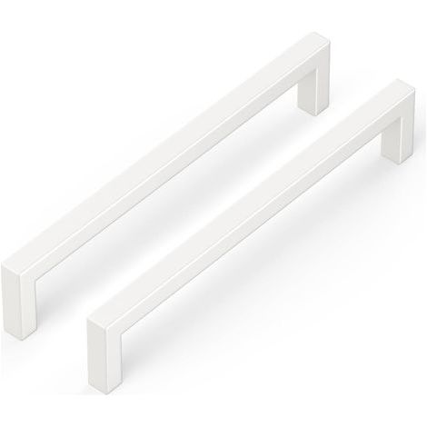 Set mit 10 quadratischen Küchenschrankgriffen aus Edelstahl, weiß, 128 mm (1/3)