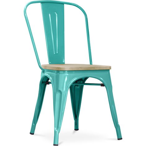 Chaise de salle à manger - Design industriel - Acier et bois - Nouvelle édition - Stylix Vert pastel