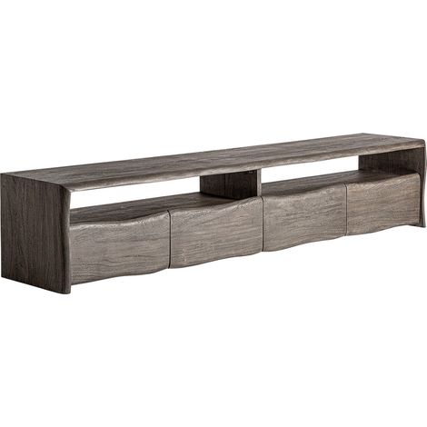 Meuble TV en bois d'acacia finition vieillie style rustique marron - Marron bois vieilli naturel (1/5)