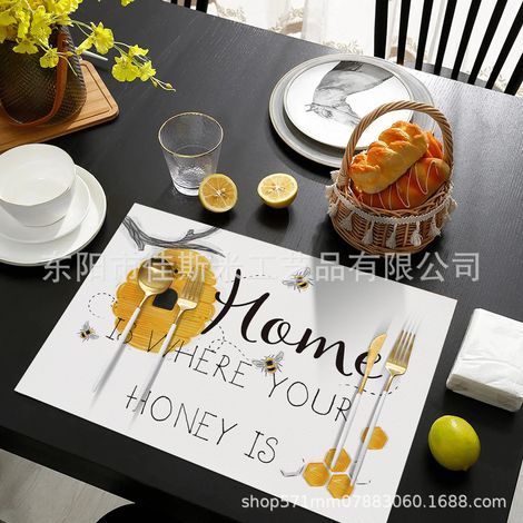 Easter Placemat, Leather, Non-slip, Heat-insulating, Waterproof, Suitable for Home Use, Hotels, and Western Style - Yellow - with a Little Bee - 3045cm