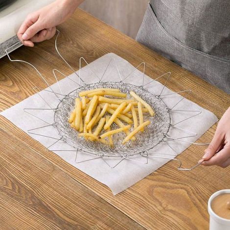 Cagette de friture pliable à poignées - Cagette à vapeur pour cuisson friture ébullition lavage de pâtes légumes fruits etc. (1/4)