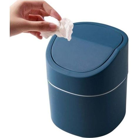 Petite poubelle de bureau, 2 l, avec couvercle, pour coiffeuse, bureau, table de chevet, chambre à coucher (bleu) (1/4)