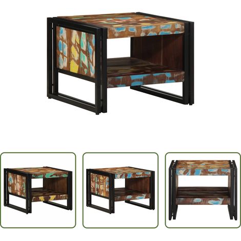 Massivholz Couchtisch -  Couchtisch Mehrfarbig 50x50x38 cm Altholz Massivholz