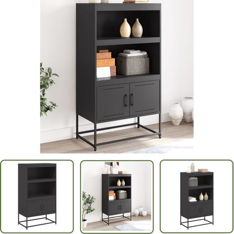 The Living Store Highboard Schwarz 68,5x38,5x123,5 cm Stahl - Industrielles Design - Hochschrank - Sideboard - Aufbewahrung - Wohnraum (1/5)